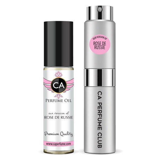 CA Perfume Duo Impression of Rose De Russie For Women And Men Perfume Layering Set Long Lasting Travel Size EDP + Body Oil Roll-On Bottle 0.27 Fl Oz+0.33 Fl Oz