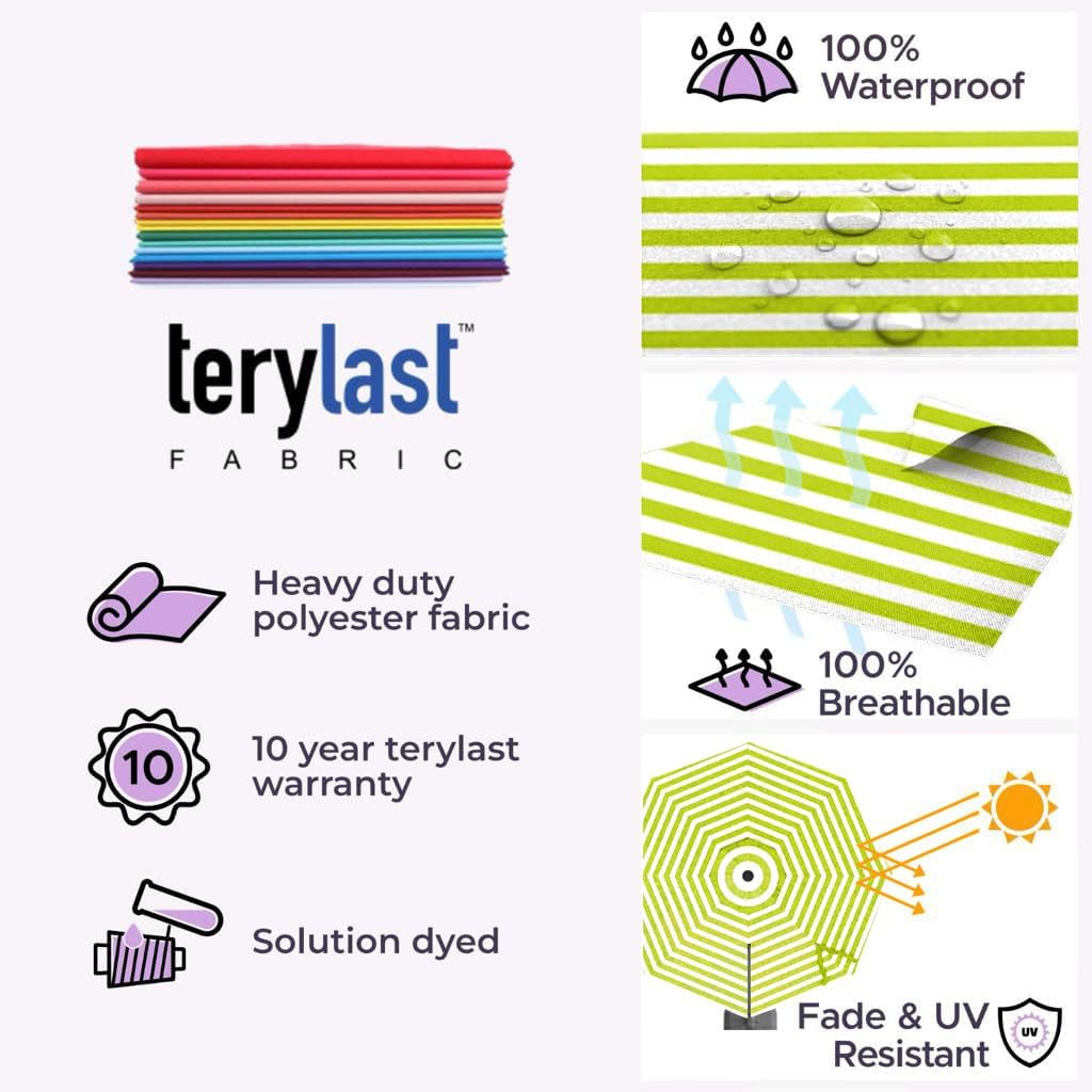 Midtown Umbrellas 10 Ft Outdoor Cantilever Patio Umbrella w/Terylast Pear Stripes Fabric - Rotate 360° Offset Patio Umbrella, Deck Patio Umbrella, Backyard Umbrella & Garden Umbrella - Silver Frame