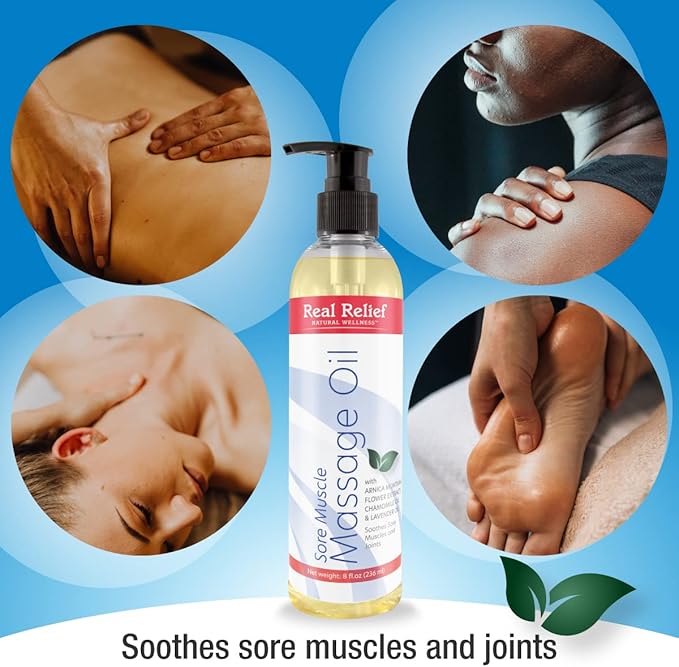 Arnica Montana Massage Oil with Chamomile & Lavender Essential Oil, Soothe Sore Muscles, Joints & Body, Relaxing Massage Therapy Oil for Personal or Professional use, 8 fl. Oz.