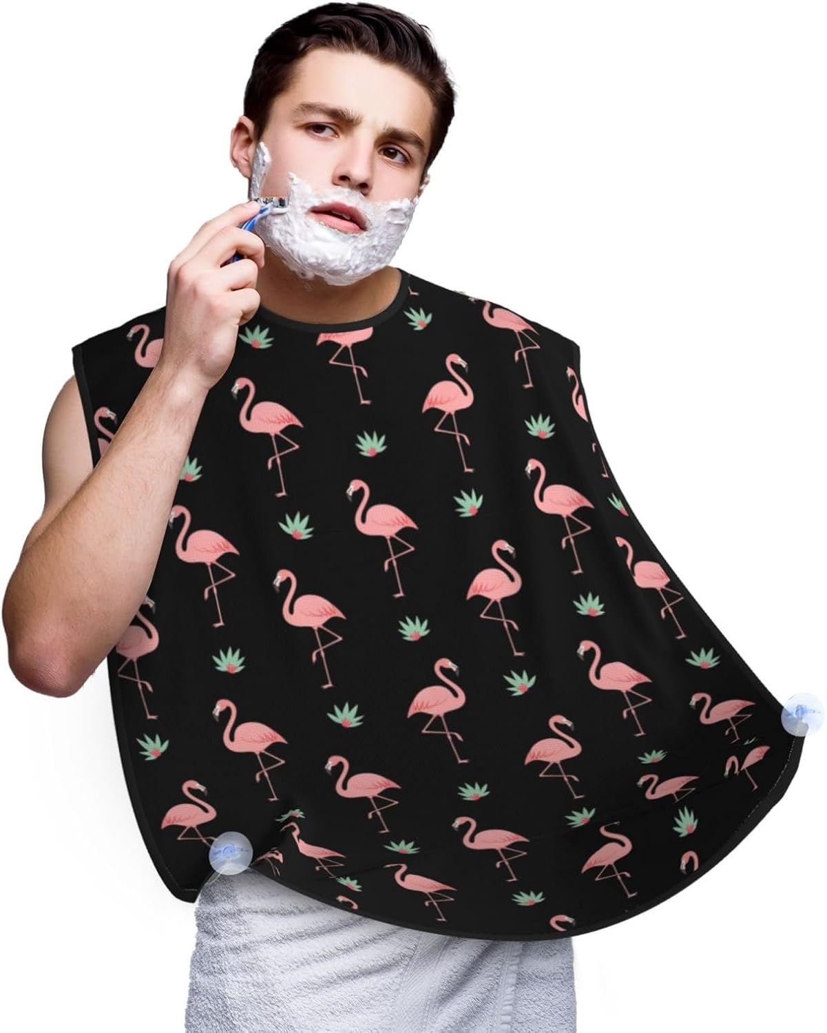 Beard Trimming Hair Catcher, Cute Flamingo Black Shave Bib, Non-Stick Bib Apron Waterproof, Shaving Tool for Men for Husband Father’s Day