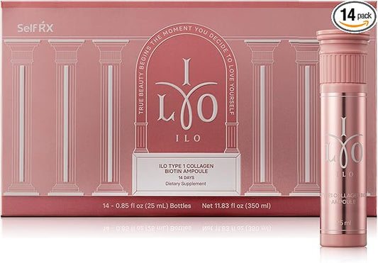ILO Liquid Collagen Drink – 3,000mg Type 1 Marine Collagen with Biotin & Ceramide | Skin Glow & Hydration | Orange Flavor | 14 Bottles – Korean Beauty Supplement