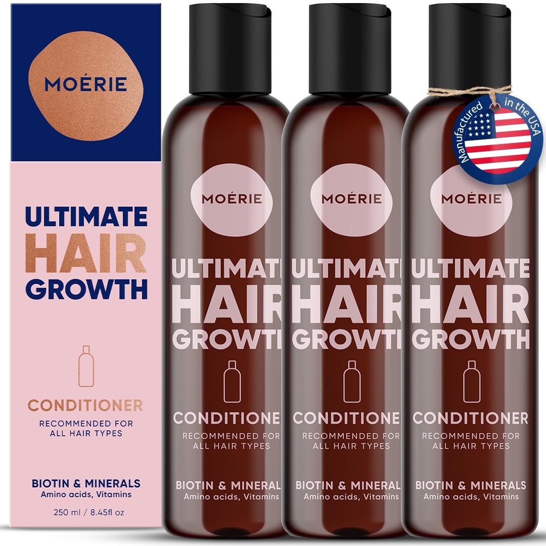Moerie Ultimate Hair Growth Conditioner – For Longer, Thicker, Fuller Hair - Vegan Friendly Volumizing Hair Products – Paraben & Silicone Free – All Hair Types – Reverse Hair Loss – Triple Set