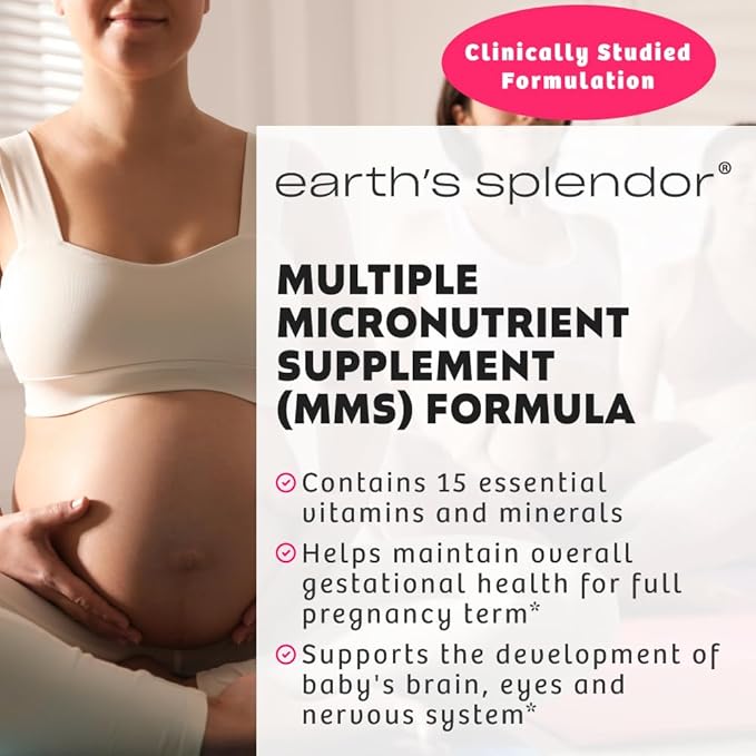 Earth's Splendor Prenatal Multivitamin: Supports a Healthy Pregnancy, Growth/Brain Development for Baby, Folic Acid, Iron, Non-GMO, MMS Clinically Studied Formulation - 6 Month Supply, 180 Tablets