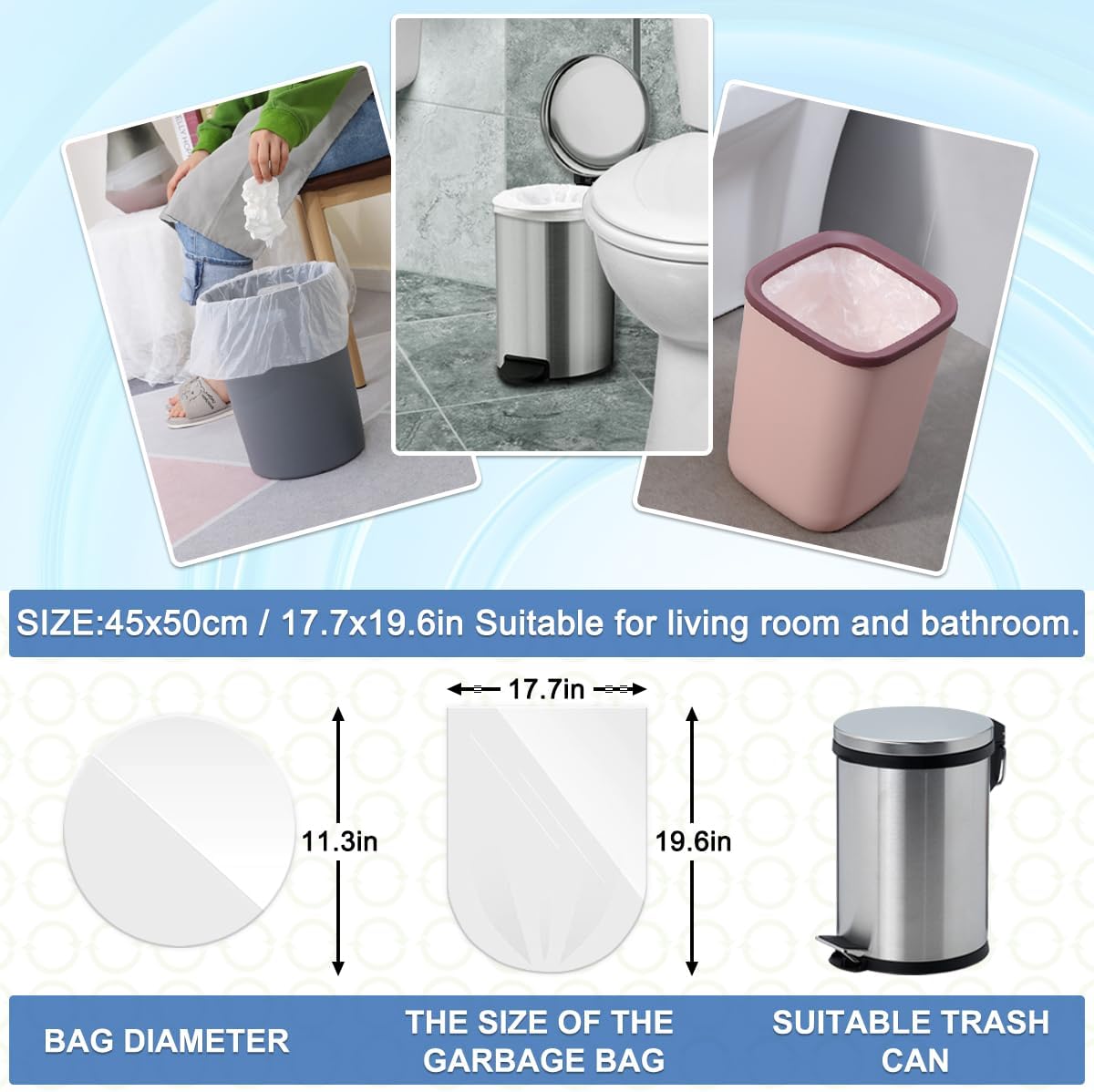 XUXRUS Bathroom Small Trash Bags 3 Gallon Garbage Bags for Home Office,120 Count,White,Fits 2-3 Gallon Bins