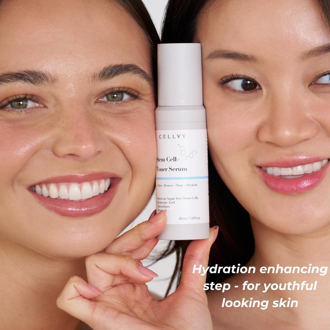 Korean Stem Cell + Toner Serum w/Moroccan Argan Tree Stem Cells, Hyaluronic Acid & Antioxidants, Firming, Hydrating, Anti-Aging, Boosts Collagen Production, Cooling w/Aloe Vera