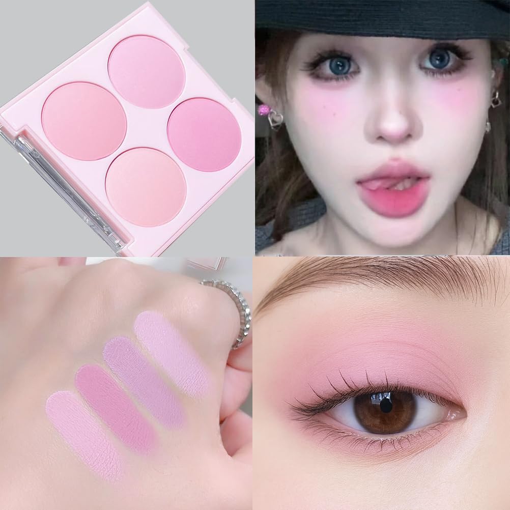 4 Color Matte Pink Eyeshadow Palette – Light Rose Baby Pink Dusty Mauve Soft Lilac eye shadow, Long-Lasting Blendable Powder Eye Makeup for Natural & Glam Looks (4 colors Purple Pink)