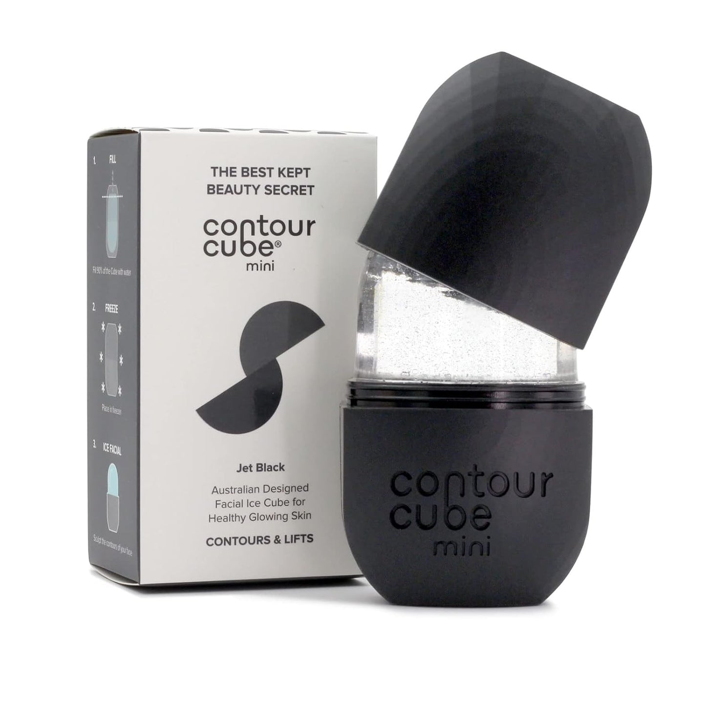 Contour Cube Mini - Revolutionary Ice Roller for Sculpting & De-Puffing - Face Ice Roller & Massager - Ice Mold for Face - Compact Skin Care Tools for Daily Skincare & Travel - Jet Black