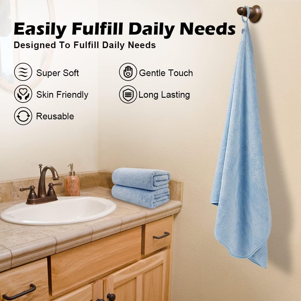Orighty Bath Towels Pack of 4 (27’’ x 54’’) - Soft Feel Microfiber Bath Towel, Highly Absorbent Microfiber Towels for Body, Quick Drying, Bath Towel Set for Sport, Yoga, SPA, Fitness - Blue