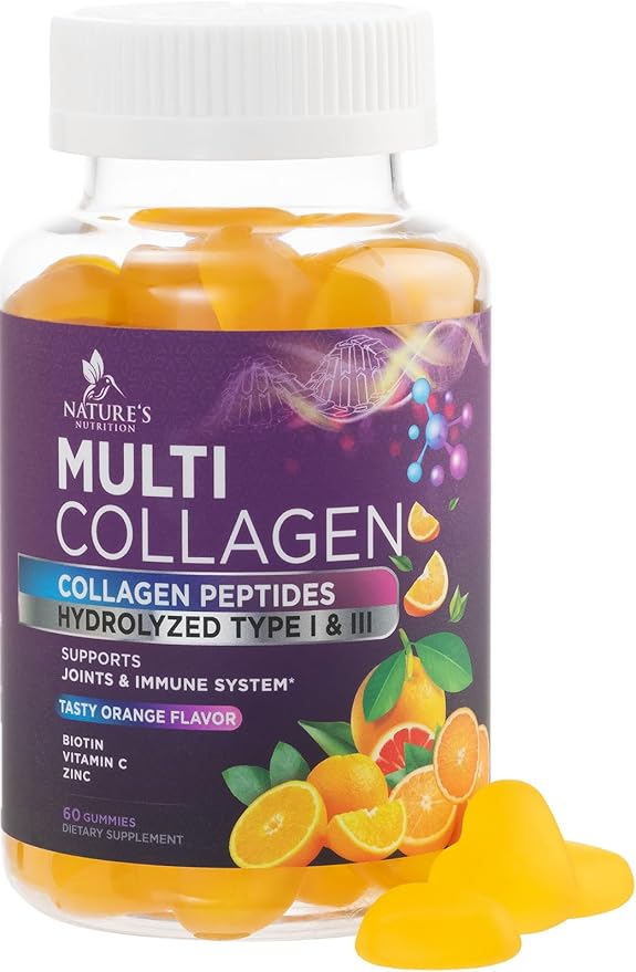 Collagen Gummies for Women with Vitamin C, Zinc & Biotin - Hydrolyzed Protein Type 1 & 3 Multi Collagen Peptides Supplement - Support for Hair, Skin, Nails & Joints, Gluten Free Complex - 60 Gummies