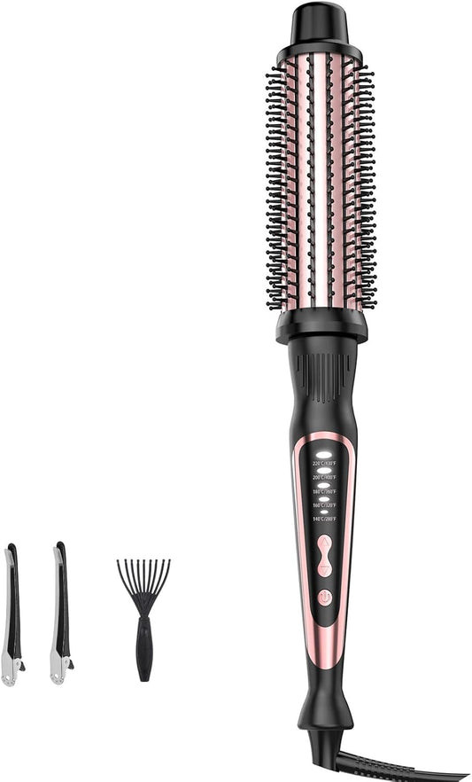 Thermal Brush, Heated Round Brush & Curling Iron with Ceramic Ionic Technology, Hair Tools for Volumizing & Styling, Travel-Friendly Hot Comb with Adjustable Temperature（Rose Gold 1.25 inch）