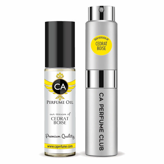 CA Perfume Duo Impression of Cedrat Boise For Women And Men Perfume Layering Set Long Lasting Travel Size EDP + Body Oil Roll-On Bottle 0.27 Fl Oz+0.33 Fl Oz