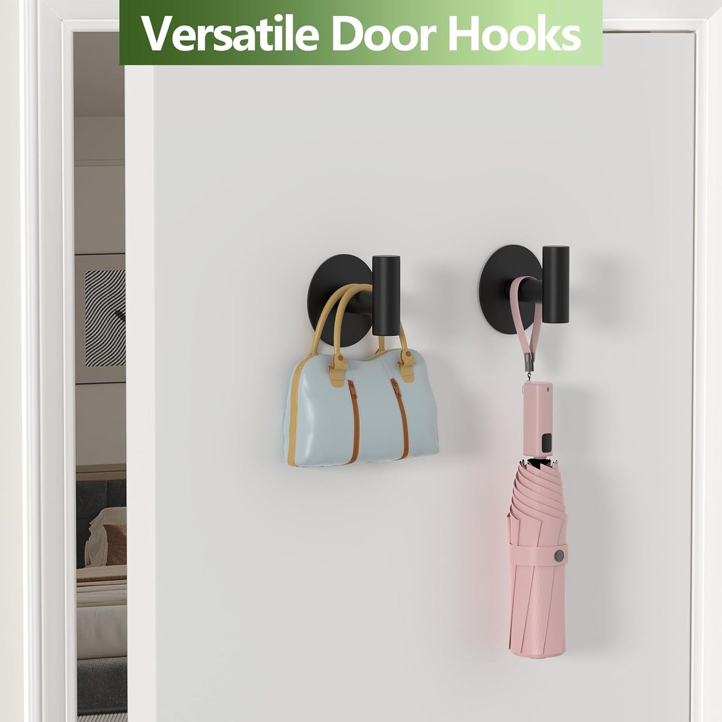 Self-Adhesive Coat Hooks, Stainless Steel Heavy Duty Wall Hooks, Towel Hooks for Hanging Robes, Aprons, Coats and Hats in Bathrooms,Kitchens and Hotels(2 Pack, Black)