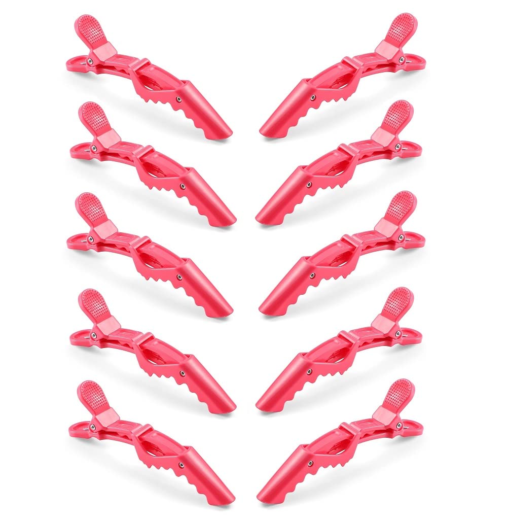 10pcs/set Croc Clips Transparent Plastic Hairdresser Clips Hair Styling Sectioning Barrettes Professional Non Slip Alligator Clips Salon DIY Accessories(10pcs-Watermelon Red)