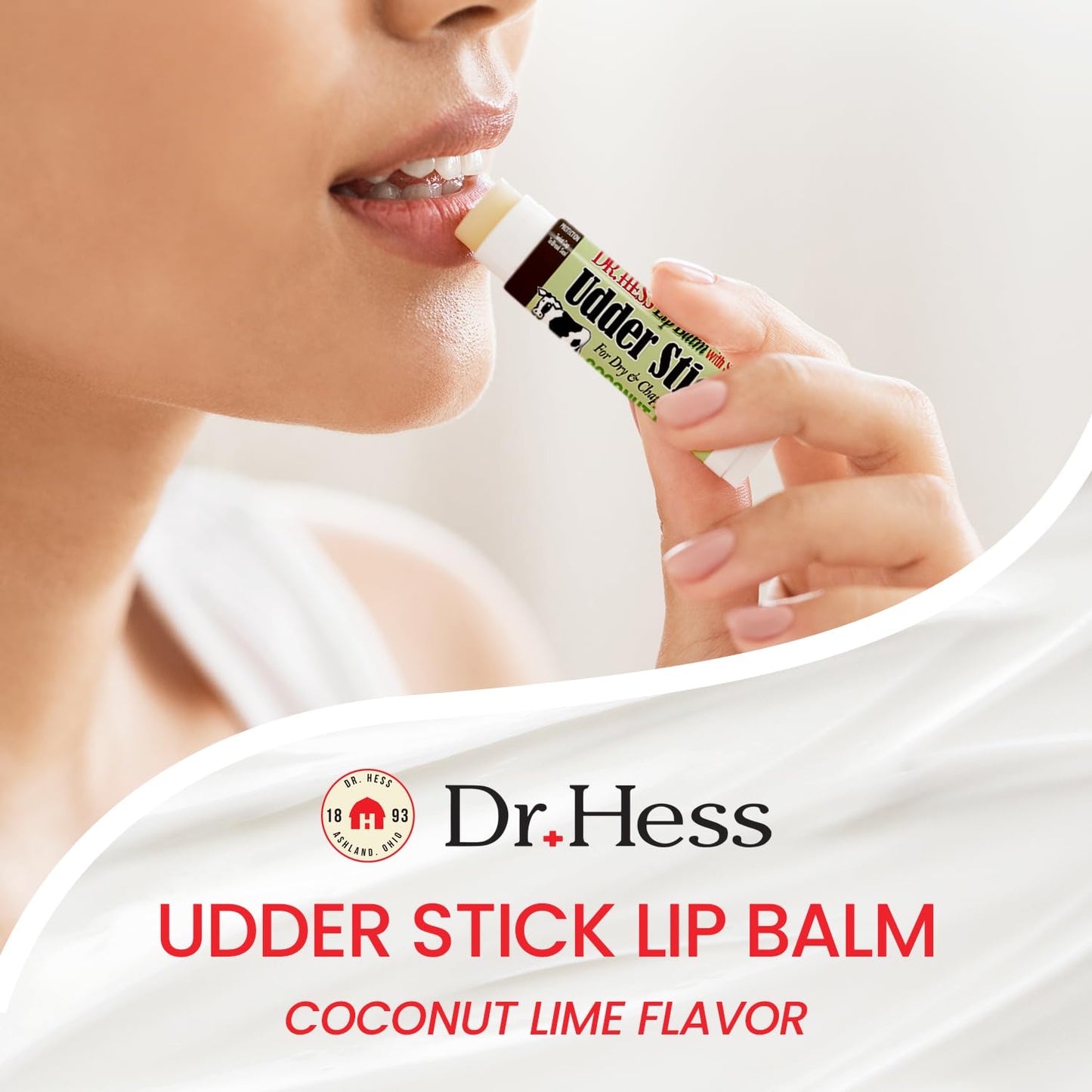 Dr. Hess Original Udder Stick SPF Lip Balm, Soothing Moisturizer Sun Screen Balm for Dry Lips with Jojoba, Beeswax & Shea Butter, Total Lip Care, Hydration & Repair, Coconut-Lime Flavor, 4 Pack