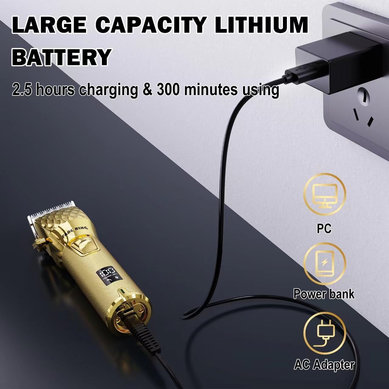 FADEKING® Professional Hair Clippers for Men - Cordless Barber Clippers for Hair Cutting, Rechargeable Hair Beard Trimmer with LED Display & Quality Travel Storage Case (Gold)