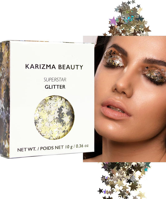 KARIZMA Superstar Glitter. 10g Chunky Face, Hair, Eye and Body for Women. Rave, Festival Accessories, Cosmetic Makeup. Loose Set