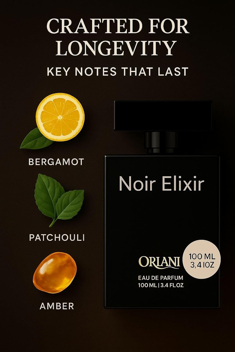 Noir Elixir 3.4 Oz Extrait De Perfume (EDP) for Men, Women Parfum Higher Concentration – Long-Lasting, Unisex Fragrance 105 ml with Bold and Sophisticated Scent Inspired by Aventus Creed