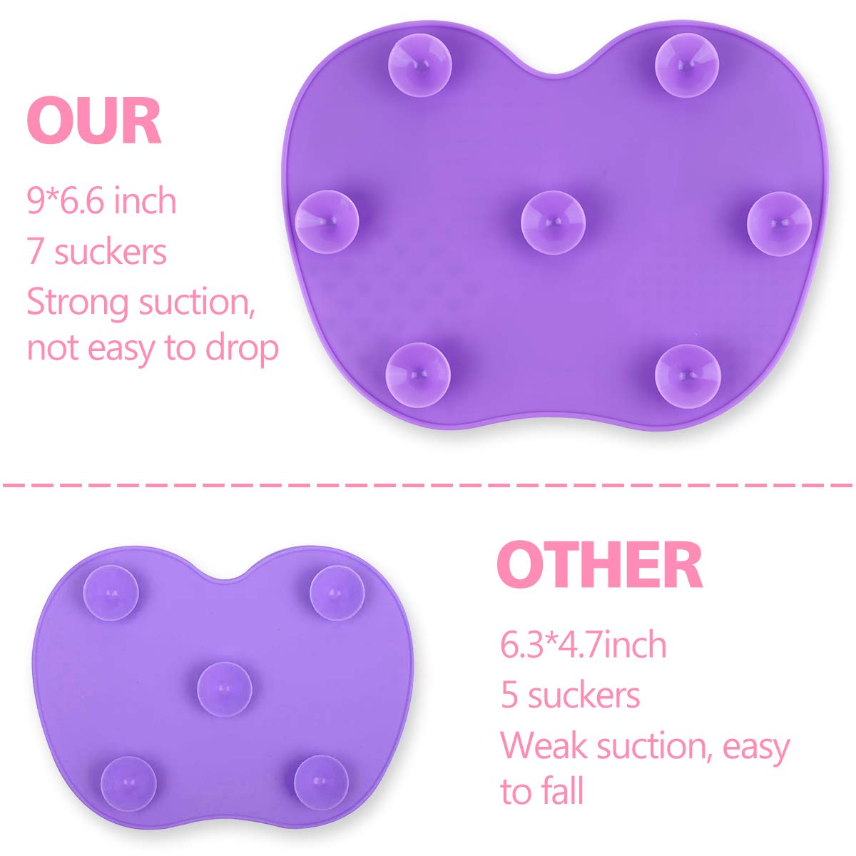 Silicon Makeup Brush Cleaning Mat - Multi-Textured Surface, Suction Cup for Hands-Free Use, Portable Design - Purple