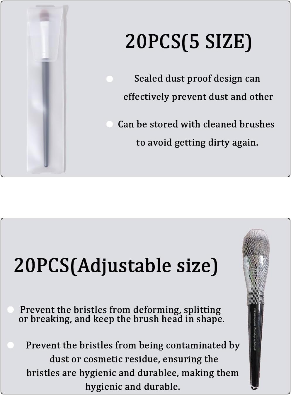 40 PCS Makeup Brush Covers for Travel Cosmetic Makeup Brushes Protector, Brush Cover for Women Portable Mesh Net for Professional & Daily Use (20 storage nets and 20 protective covers)