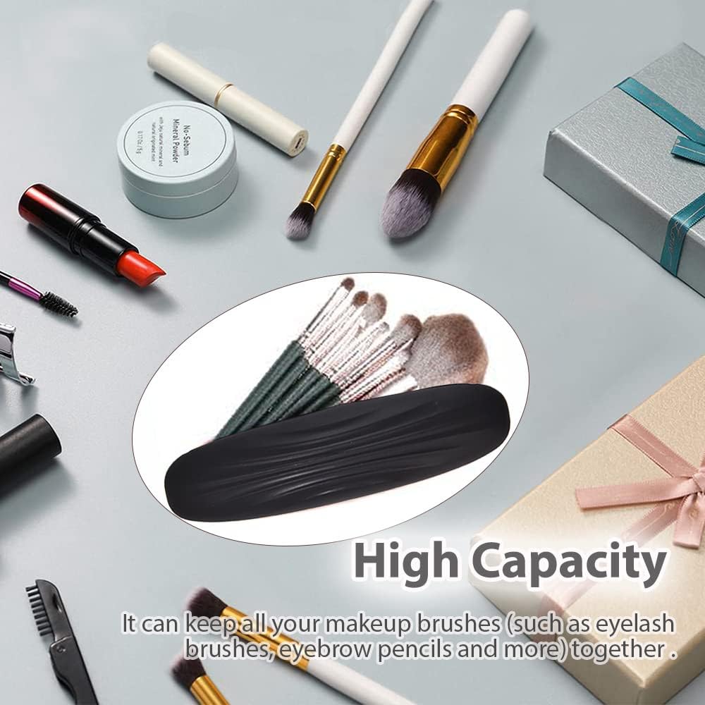 Travel Makeup Brush Holder Silicon Trendy Portable Soft Sleek Cosmetic Face Makeup Tools Organizer Container Small Case for Travel (BRUSHES NOT INCLUDED) (black-1pcs)