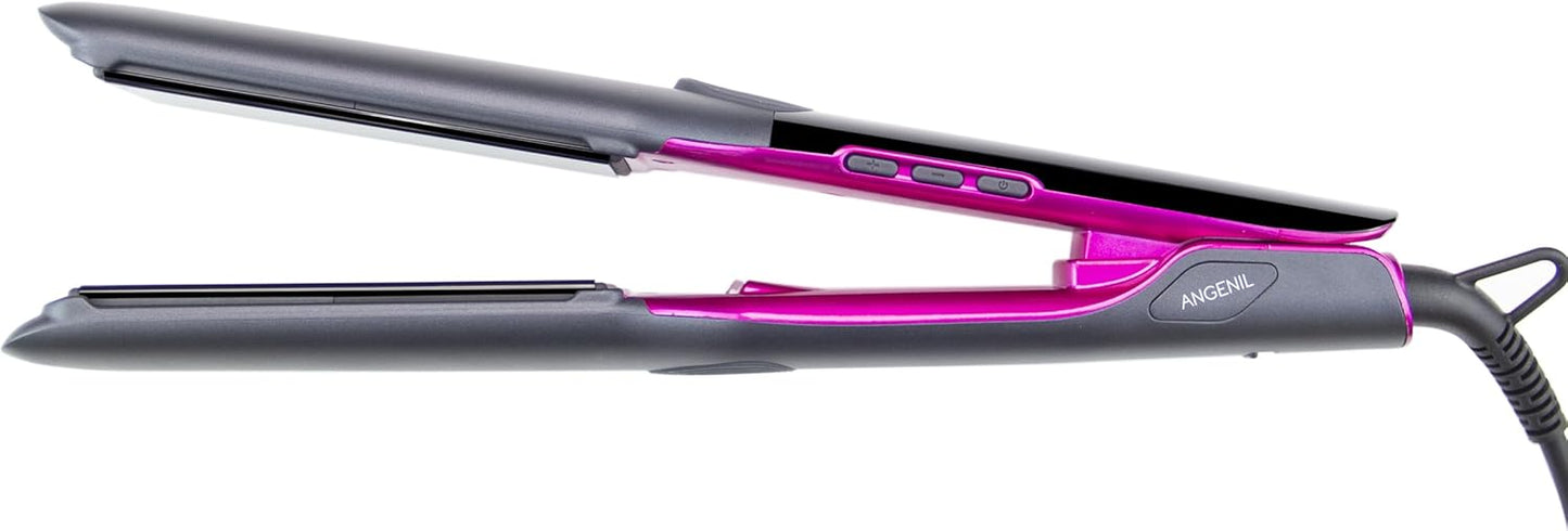 ANGENIL 2 in 1 Straightener and Curler, Ceramic Professional Flat Iron 1.75 Inch Wide, Anti-Scald Straightening Iron, Dual Voltage Hair Straightener for Women with Silicone Pad, LCD, 20S Fast Heating