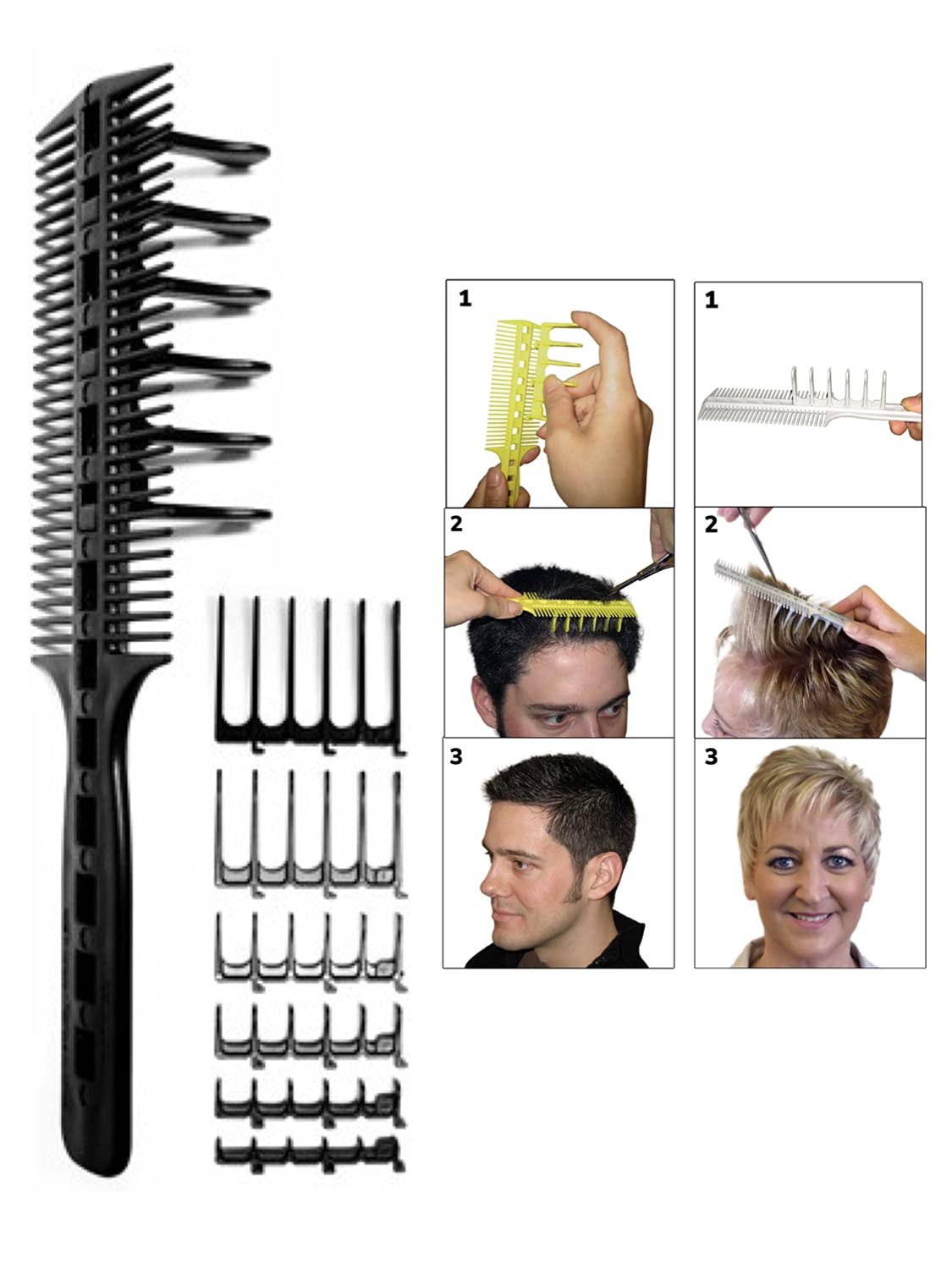 Scissor Clipper Over Comb Hair Cutting Tool - Barber DIY Home Hair Trimming Guide Comb Set (Classic Set, Black)