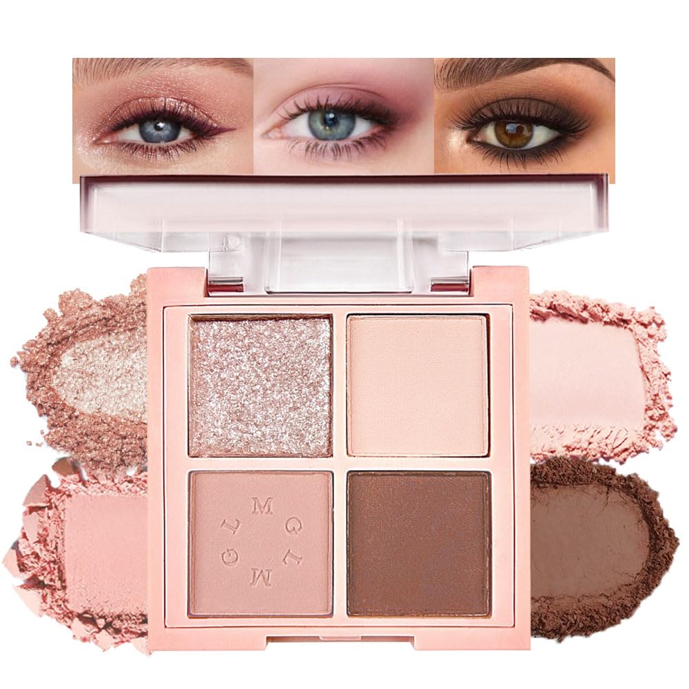 4Colors Eyeshadow Makeup Palette,Nude Gold Brown Natural Neutral Powde Eye Shadow Palette for Older Women,Long Lasting Naturing-Looking,Lightweight,Waterproof,Eye Makeup Kit Travel Size