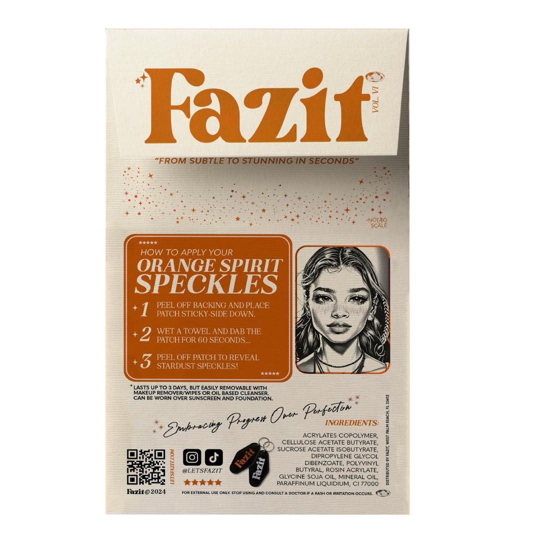 Fazit Makeup Patches - Orange Speckles - Waterproof - Temporary Face Patches for Women - 6 Count
