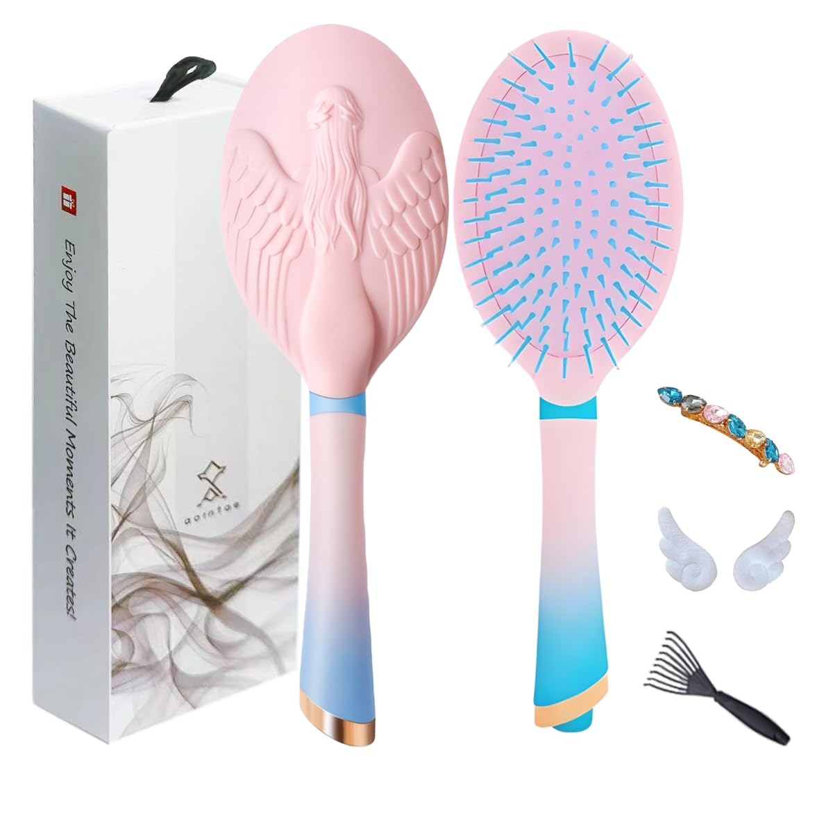Detangling Hair Brush – Anti-Static, Gentle on Scalp, Styling Tool for All Hair Types – Shine-Enhancing, Travel-Friendly Hair Care Essential Set (Pink)