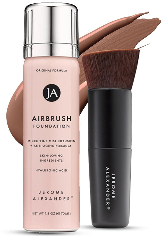 Jerome Alexander MagicMinerals AirBrush Foundation – 2 Piece Set with Airbrush Foundation and Kabuki Brush - Spray Makeup with Anti-aging Ingredients for Smooth Radiant Skin - Bright Medium