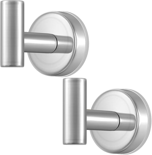 Suction Cup Hooks for Shower, Shower Hooks for Hanging Towels, Robes, Bath Balls, Stainless Steel Towel Hooks for Bathroom Wall, Glass Door, Kitchen, Mirror, Tile (2 Pack，Silver)
