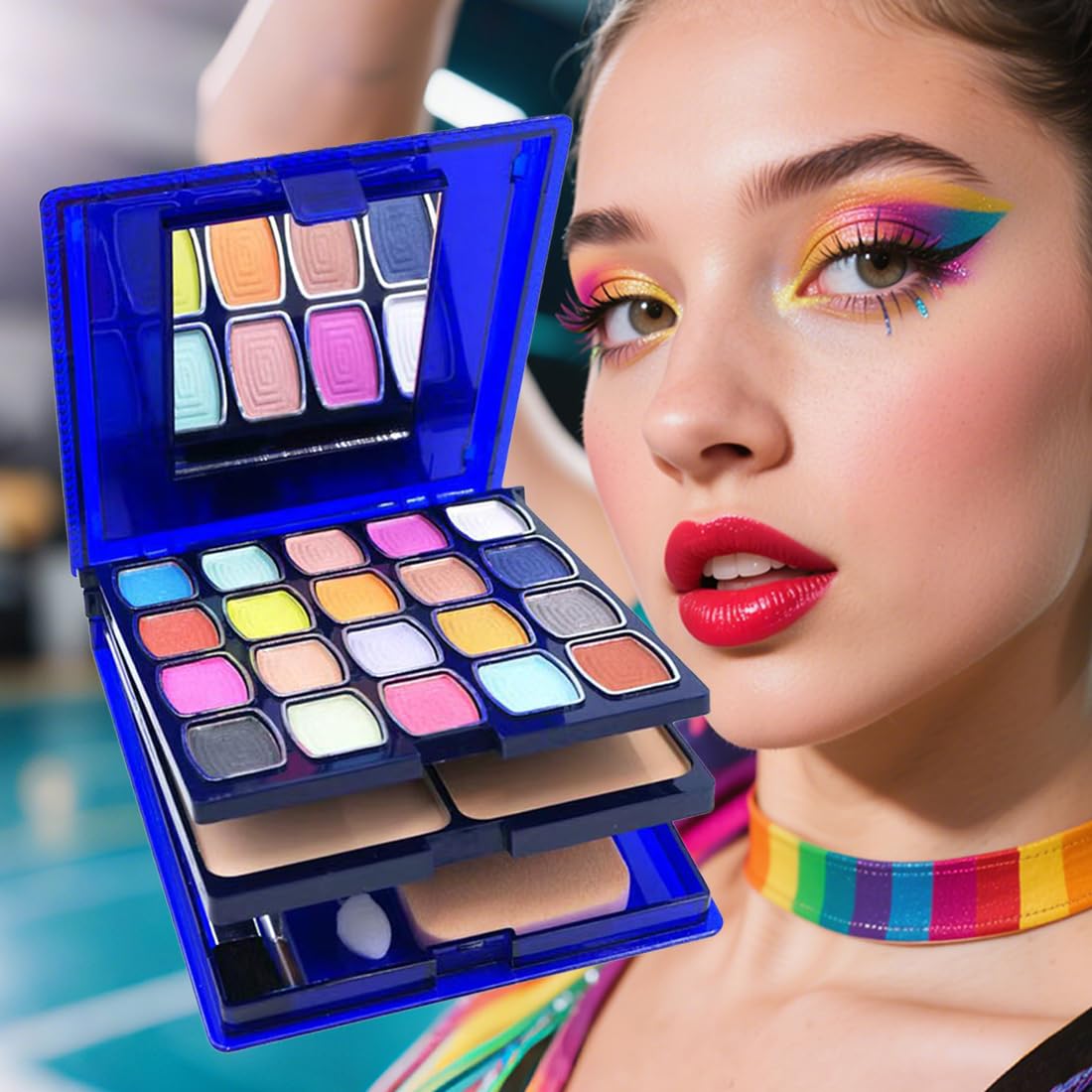 Badhare Eyeshadow Lipstick Blusher Makeup Box 20 Color Eyeshadow Palette 5 Lipstick 5 Blusher Set Full Face Makeup Kit with Cosmetic Mirror,Blush, Highlighter, Brushes & Sponge Personal Makeup Set