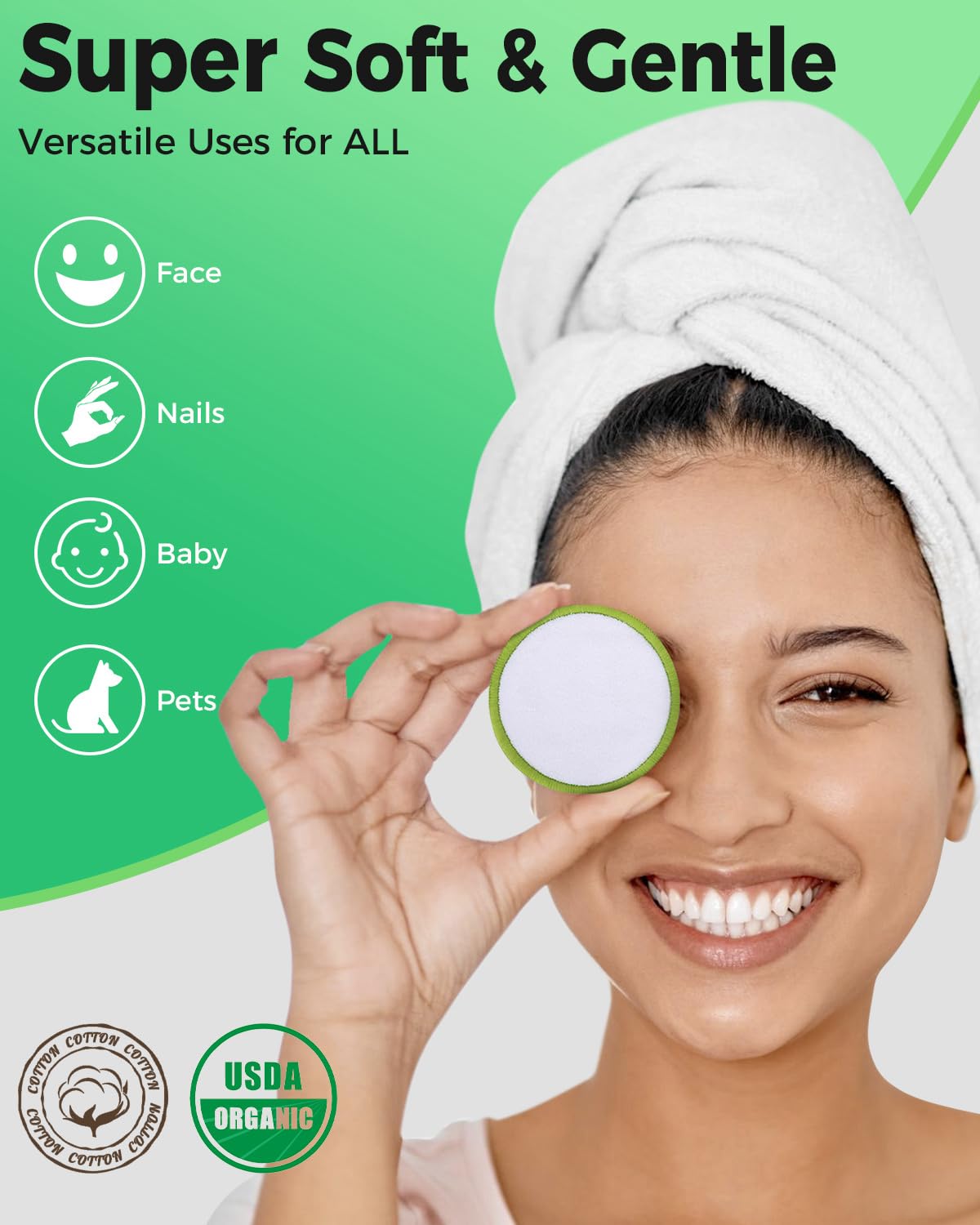 ProCIV Reusable Makeup Remover Pads - 20 Packs Washable Organic Bamboo Reusable Cotton Rounds for All Skin Types & Toner with Laundry Bag, Zero Waste Soft Reusable Cotton Pads for Woman Gift (Green)