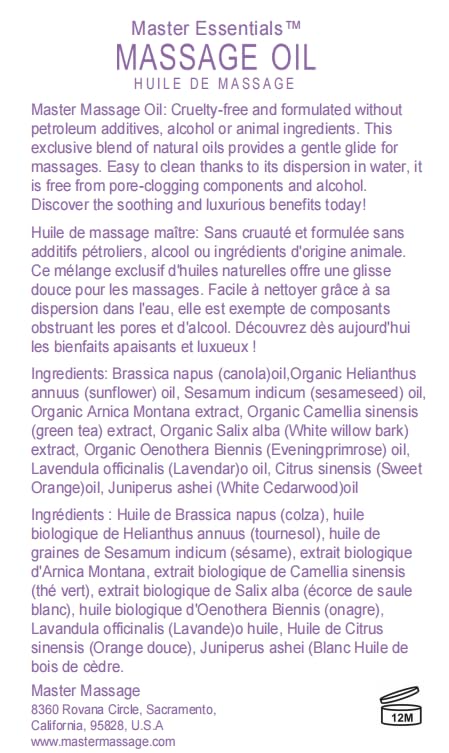 Master Massage Organic Massage Oil - 8 fl oz, Soothing Sense, Water-Soluble, Skin-Nourishing Formula for Relaxation, Ideal for Massage Therapy and Home Use, Pack of 1