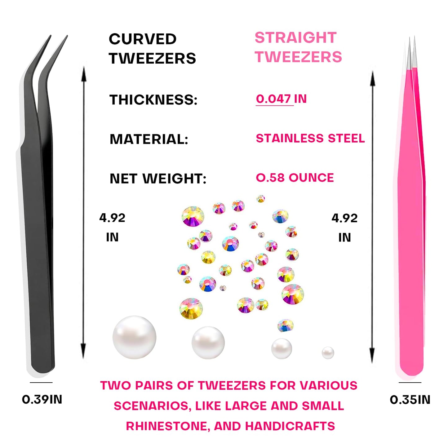 13 Pcs Rhinestone Picker Tool - 3 Pcs Dual-head Pens with 6 Wax Tips, 15 Pcs Clay, Precision Curved and Straight Tweezers Kit for Picking Up Nail Art Gems, Stones, Crystals, and Nail Charms