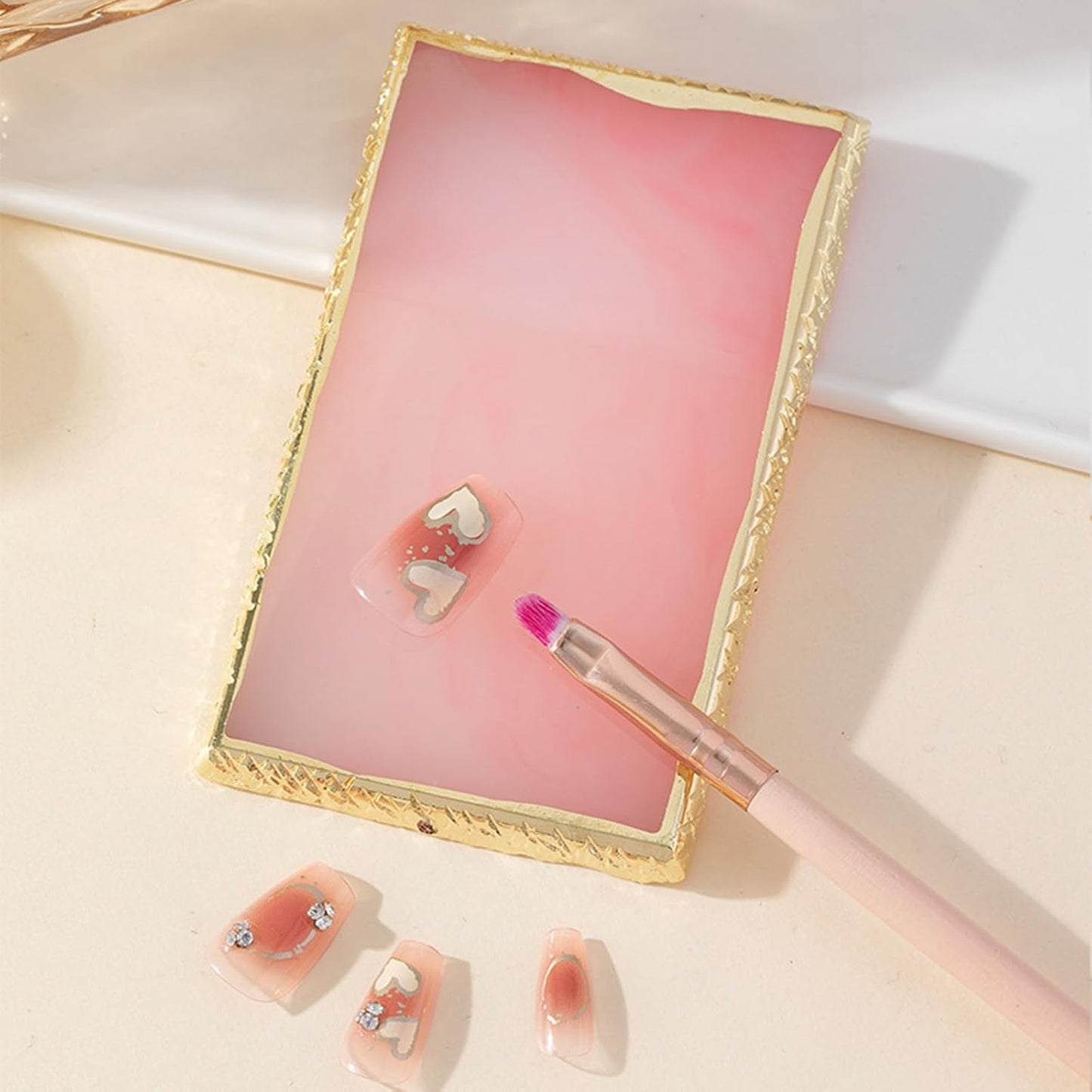 Resin Nail Art Palette Nail Polish Palette Nail Palette Nail Pallet for Nail Art (Pink)