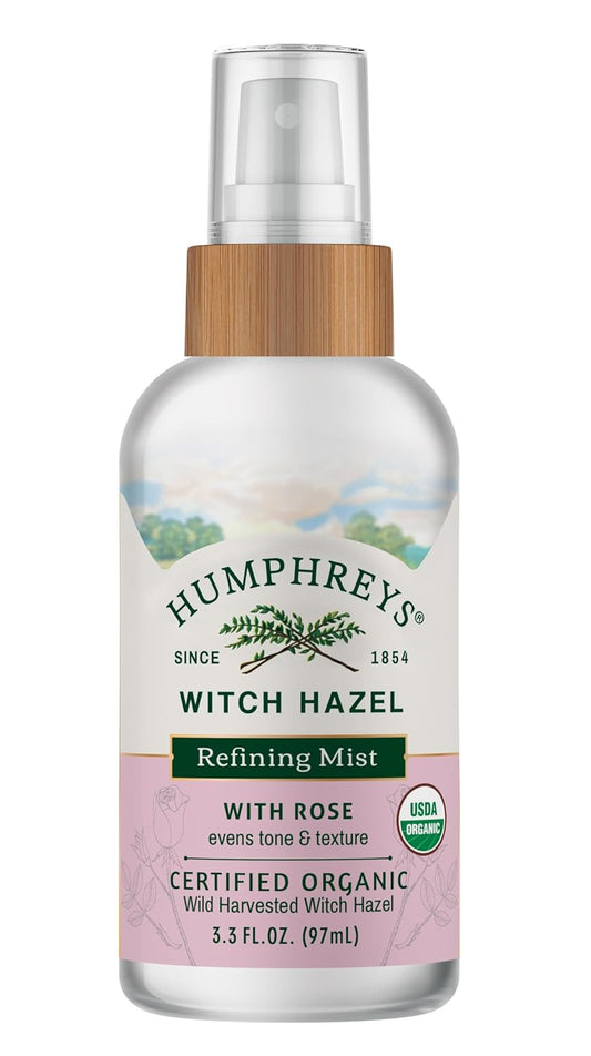 Humphreys Witch Hazel Refining Toner Mist Spray | Pore-Refining Facial Toner | USDA Organic| Soothing Rose Water | Travel Size 3.3 Fl Oz | Vegan & Cruelty-Free | for All Skin Types
