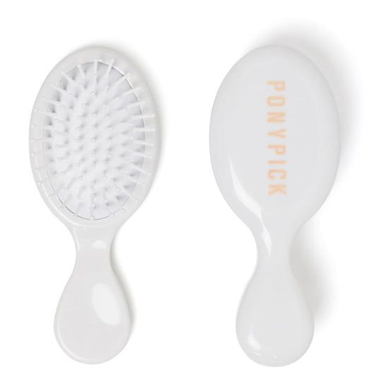White Mini Hair Brush - Travel size, Compact Hair Brush for Wet & Dry Hair - On-the-go Travel - Easy to Use Hair Detangler Brush