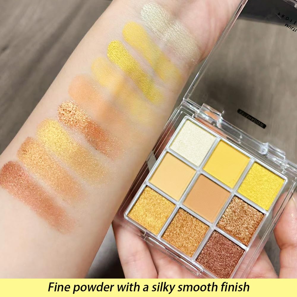 Gold Yellow Brown Smokey Goth Eyeshadow Palette Makeup,Natural Powder Eye Shadow Palette Long Lasting Naturing-Looking,Basic Gold Brown Shade for Halloween,Vegan