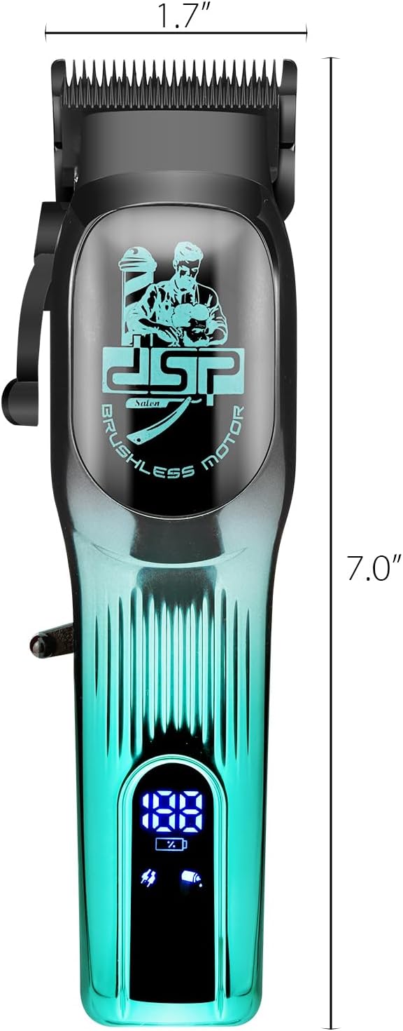 DSP Professional Hair Clipper for Men, Brushless Motor with 4CR DLC+Ceramic Blade, Rechargeable Cordless Hair Cutting Kit- Gift for Men (Green)