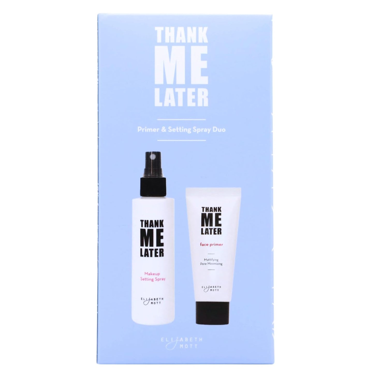 Elizabeth Mott Thank Me Later Primer & Setting Spray Bundle – Oil-Control Face Primer for Smooth, Matte Finish & Hydrating Setting Spray with Niacinamide for Dewy, Long-Lasting Makeup – 30g + 95ml