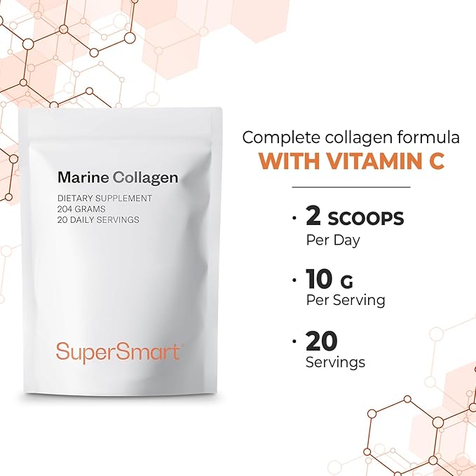 Supersmart - Marine Collagen Powder - Natural Supplement - Patented & Hydrolyzed | Non-GMO & Gluten Free - 100mg