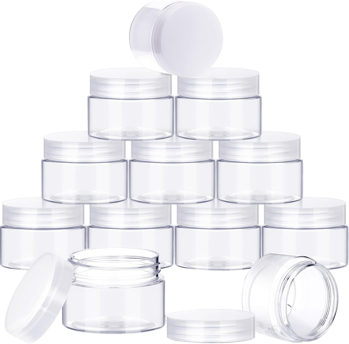 SATINIOR 12 Pack Plastic Container Jars with Lids Round Clear Travel Cosmetic Container Jars for Toiletries, Lotion, Cream, Ointments, Makeup, Rhinestone, Samples, Kitchen Storage(2 oz,White)