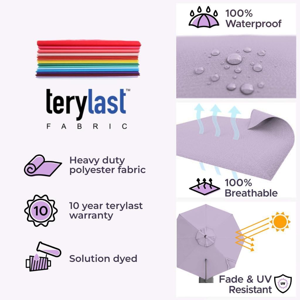 Midtown Umbrellas10 Ft Outdoor Cantilever Patio Umbrella w/Terylast Midtown Purple Fabric - Rotate 360° Offset Patio Umbrella, Deck Patio Umbrella, Backyard Umbrella & Garden Umbrella - Silver Frame