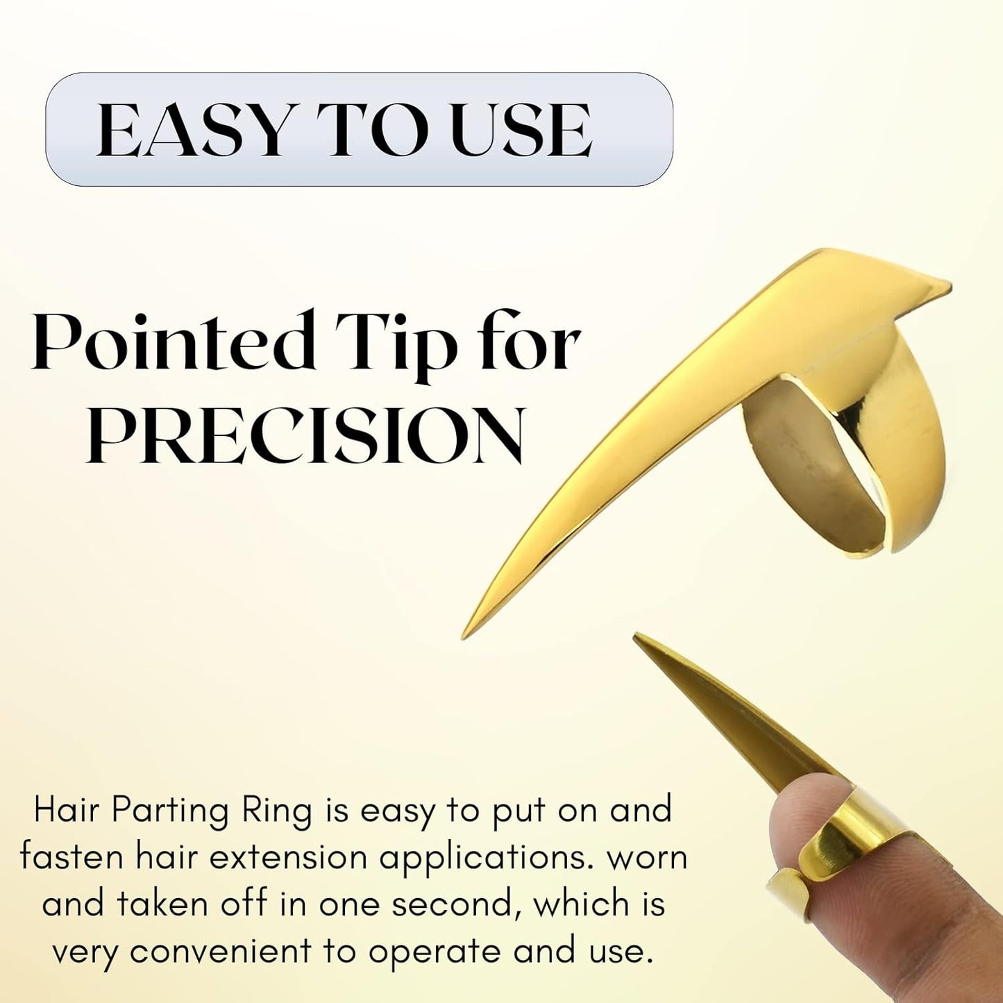 Quick Hair Braids Parting & Sectioning Rings 1pc - Stainless Steel Stitch Braid Tool Finger for Durable Dreadlocks Wig & Installation of Human Hair Extensions Braiding Tools (Gold)