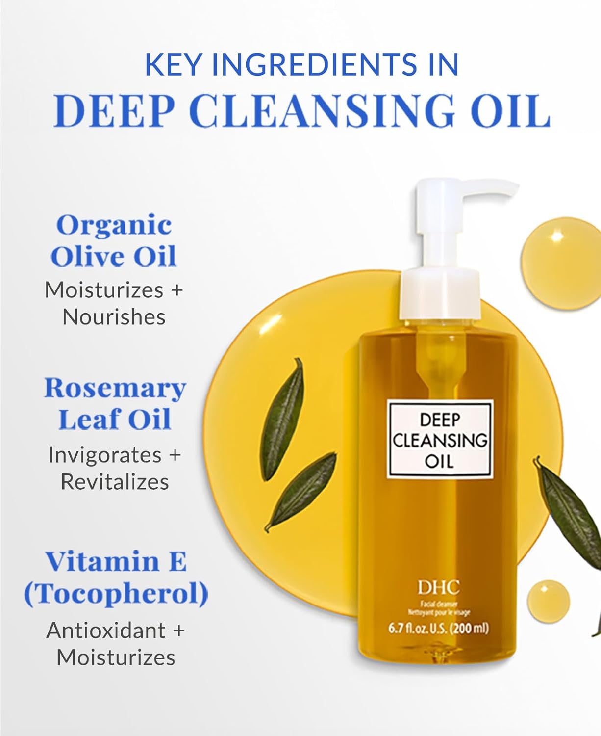 DHC Deep Cleansing Oil, Facial Cleansing Oil, Makeup Remover, Cleanses without Clogging Pores, Residue-Free, Fragrance and Colorant Free, All Skin Types, 6.7 fl. oz.