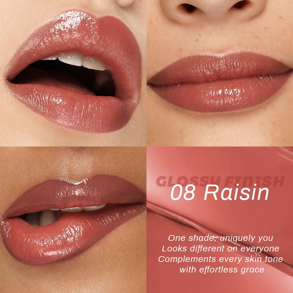 Raisin Honey Lipstick Tinted Lip Balm - Shine Moisturizing Lipstick for Women, Natural Nourishing Hydrating Lip Gloss Stain for Dry Lips, Tint Sheer Lightweight Makeup, Vegan - 1Pc #08 Raisin