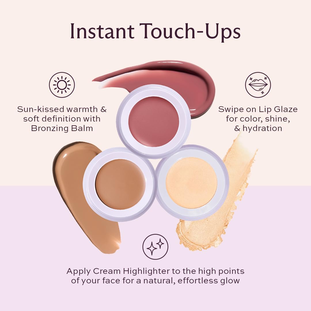 Subtl Beauty 3-in-1 Makeup Stack – Cream Bronzer, Powder Highlighter & Lip Glaze for On-the-Go Touch Ups – Lightweight, Travel-Friendly, Blendable Balm (Fair/Biscotti)