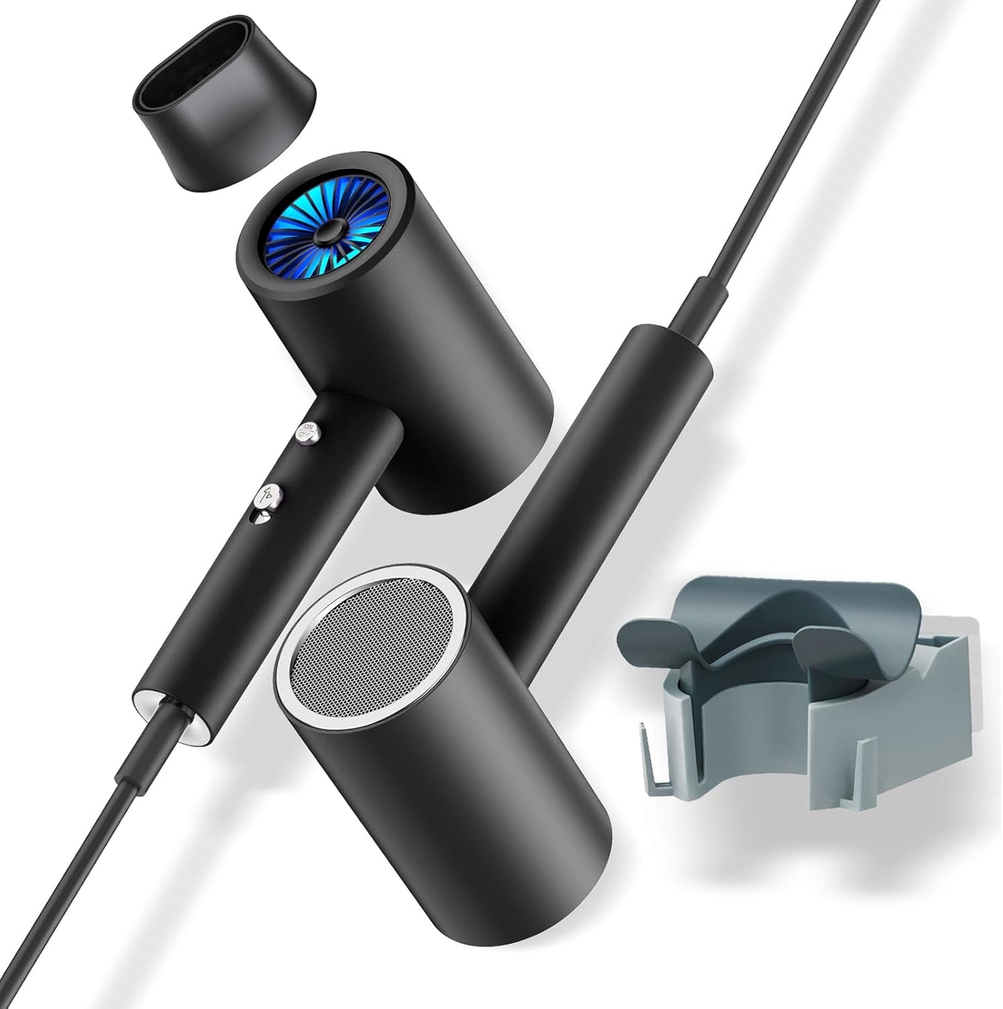 Salon Styling Hair Dryer with Wall Holder【Blue Light Negative Ions】 Fast Drying，High Power HairDryer for Home & Travel【Equipped 360 Rotatable Blow Dryer Stand 】 110V Matte Texture - Graphite Ash