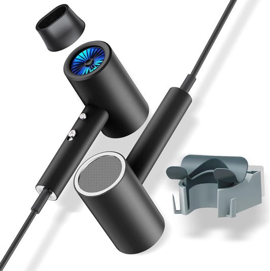 Salon Styling Hair Dryer with Wall Holder【Blue Light Negative Ions】 Fast Drying，High Power HairDryer for Home & Travel【Equipped 360 Rotatable Blow Dryer Stand 】 110V Matte Texture - Graphite Ash